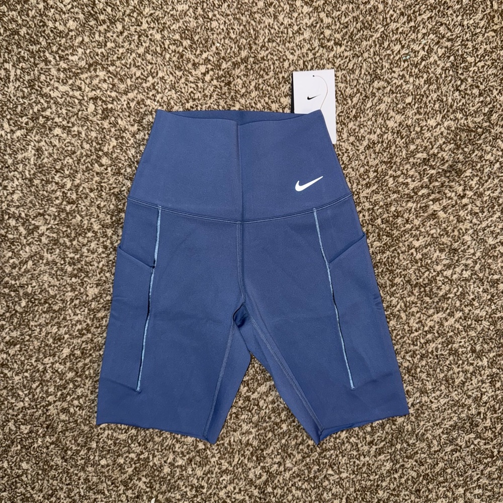 Nike Blue High-Waisted Biker Shorts